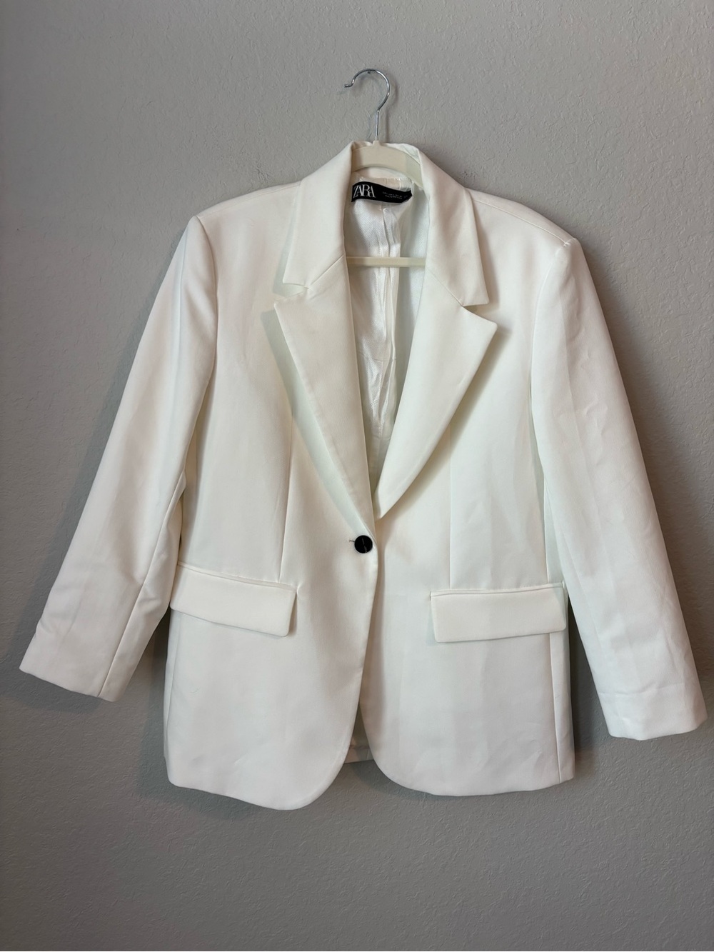 Zara White Single-Button Blazer Size Large